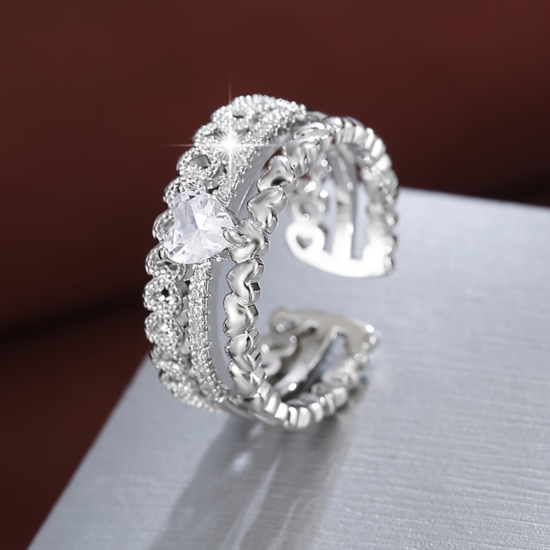 Boho Heart Open Ring CZ Golden Plated Adjustable Mother's Gift